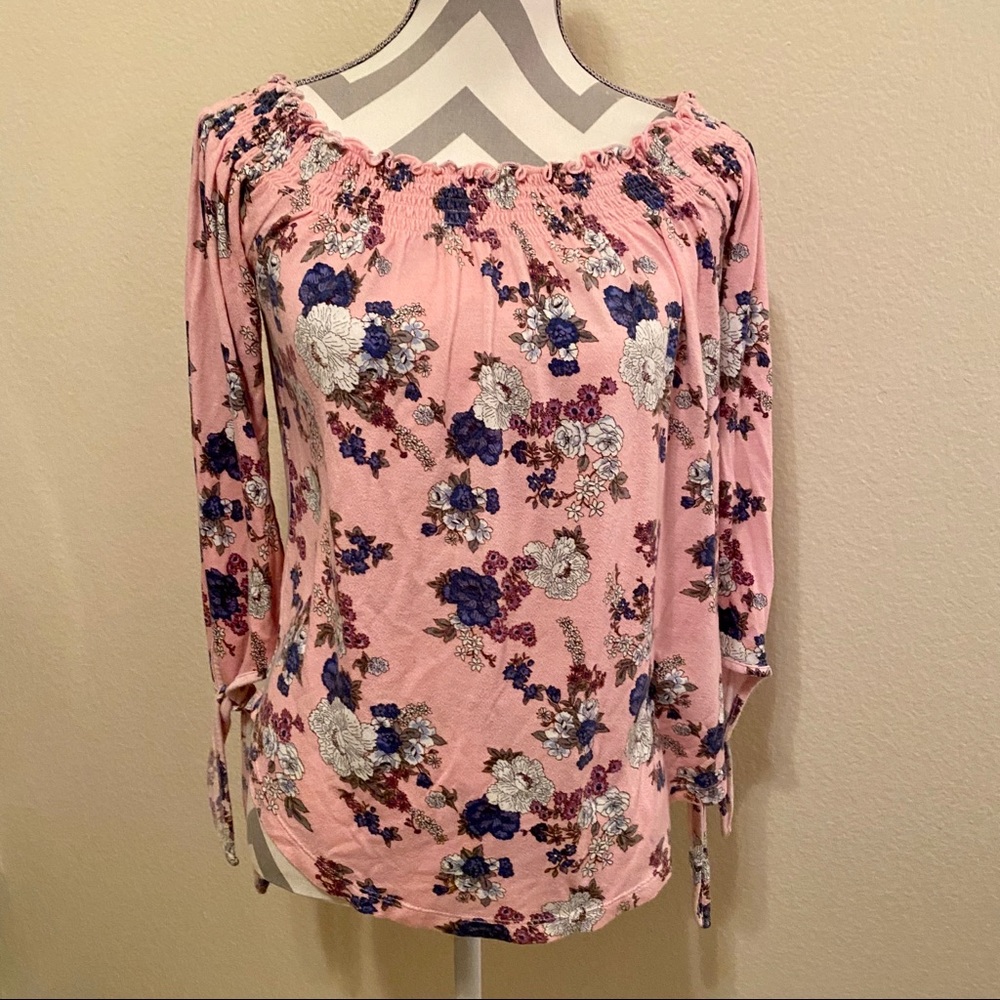 Pink Republic Floral Pink Smocked Bardot Top Medium